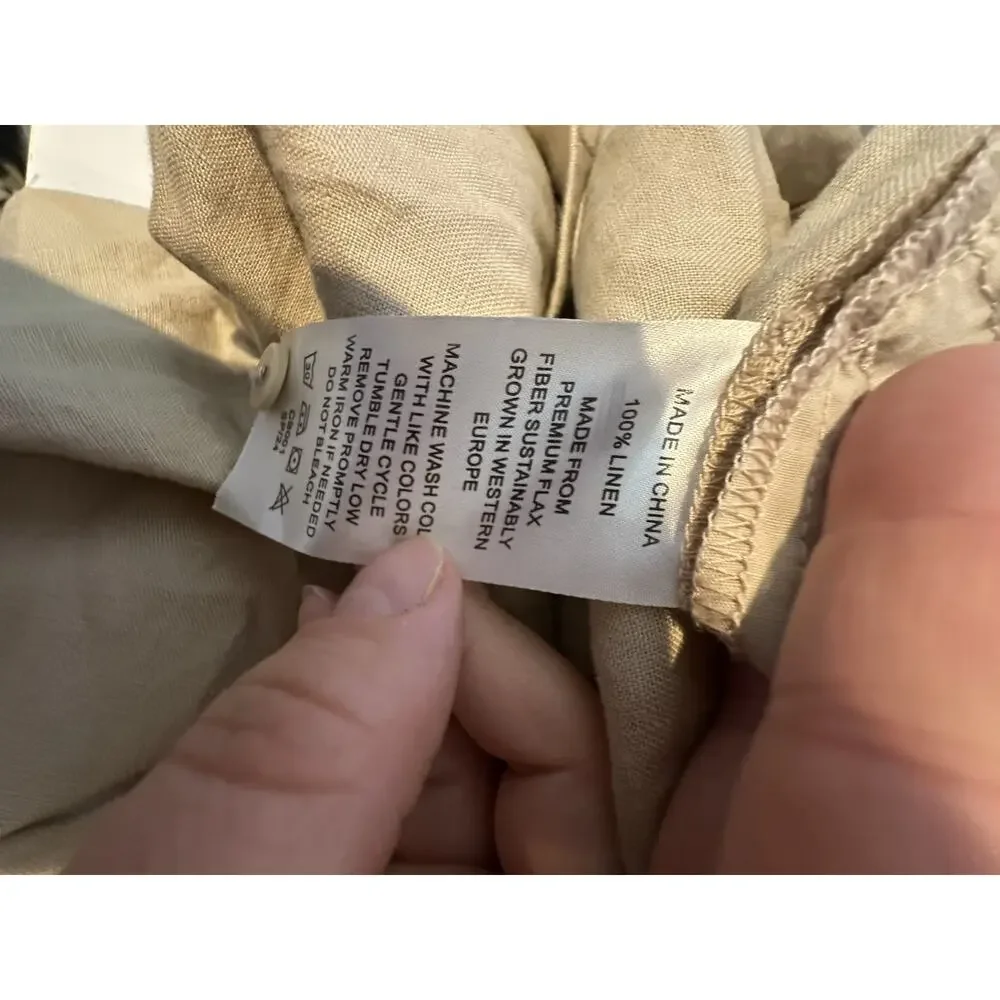 Quince Small Women 100% European Linen Square Neck Jumpsuit MISSING BELT D40v